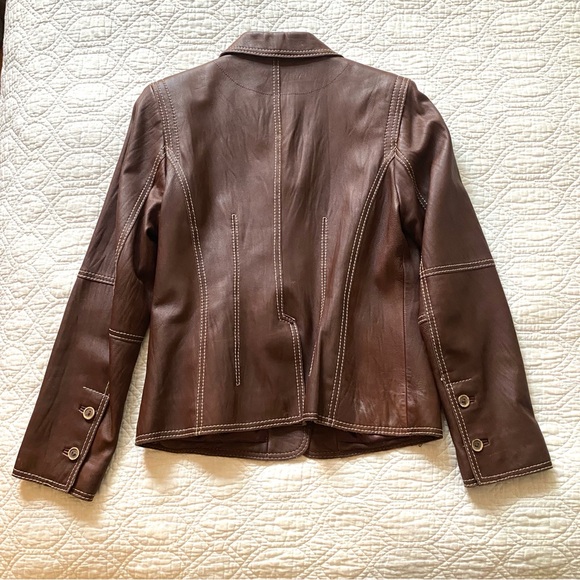 Cabi Brown Leather Blazer Jacket Contrast Stitch Moto Women’s 8 - Picture 12 of 15